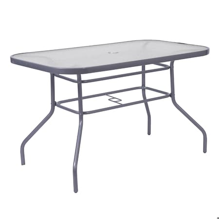 Flash Furniture Tory 27.5-in x 47.25-in Patio Table w/Tempered Glass Top w/Umbrella Hole and Steel Tube Frame, Slvr FV-FRB7-120-7W-SV-GG